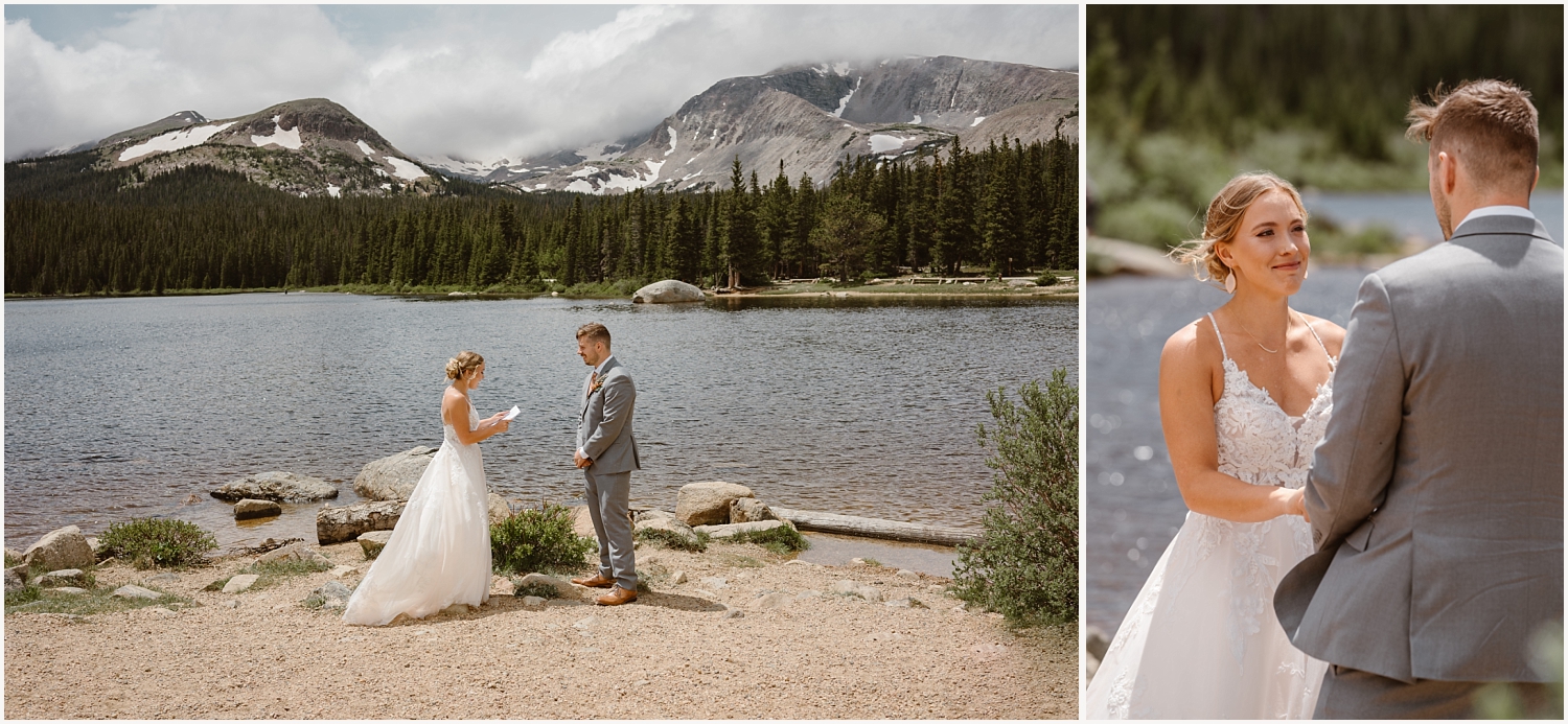 Couple sharing their vows at Brainard Lake near Boulder, Colorado