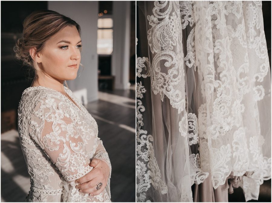 detailed lace elopement dress with floral design
