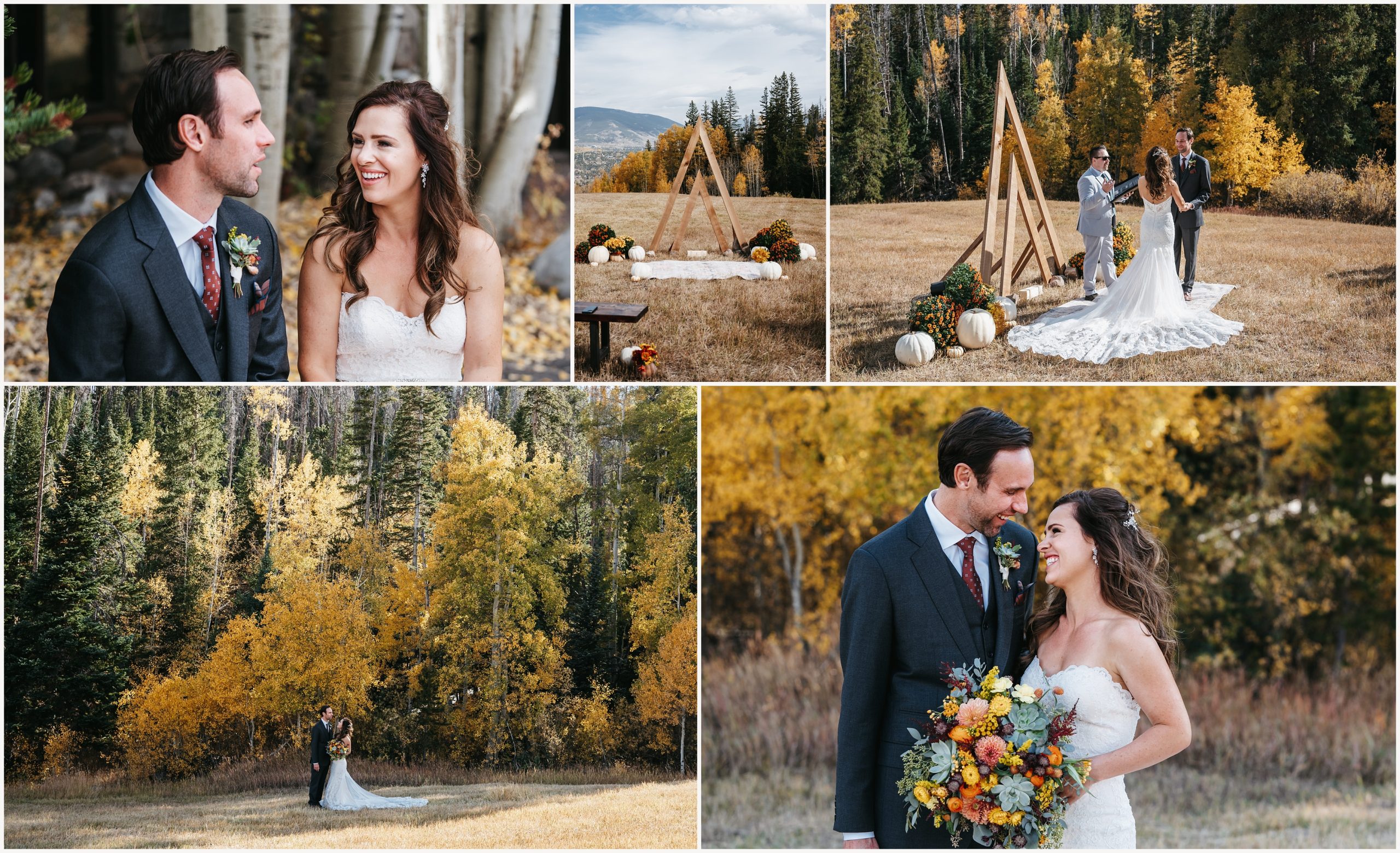 Couple eloping in the fall during the backyard Breckenridge elopement