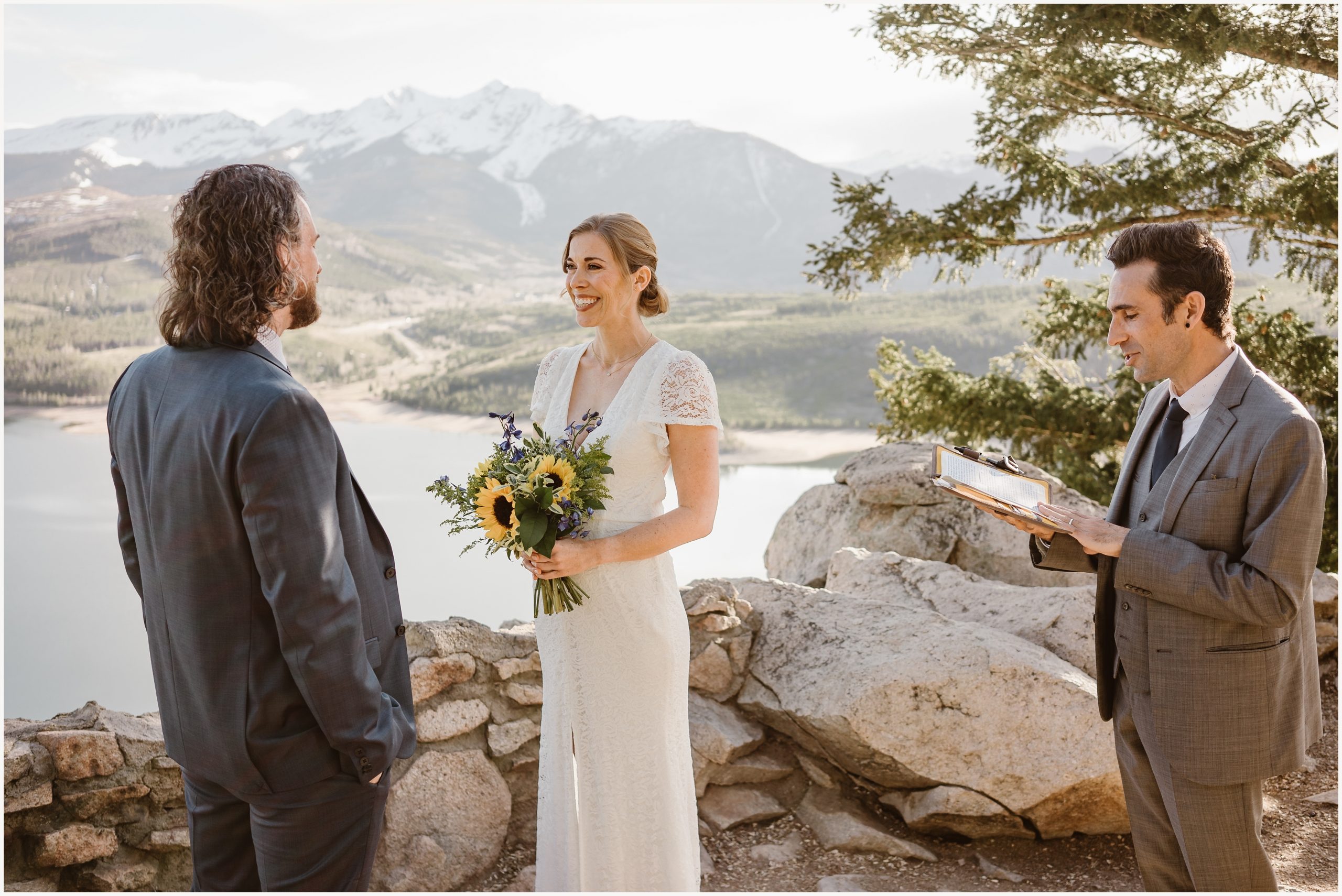 Couple sharing the vows at Sapphire Point in Breckenridge, Colorado