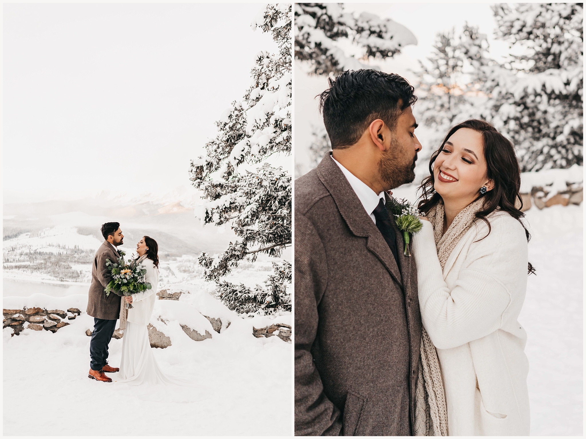 Couple embraced to stay warm during their winter elopement in Breckenridge