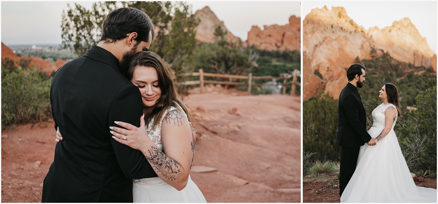 Wedding couple have a romantic Garden of the Gods elopement during March