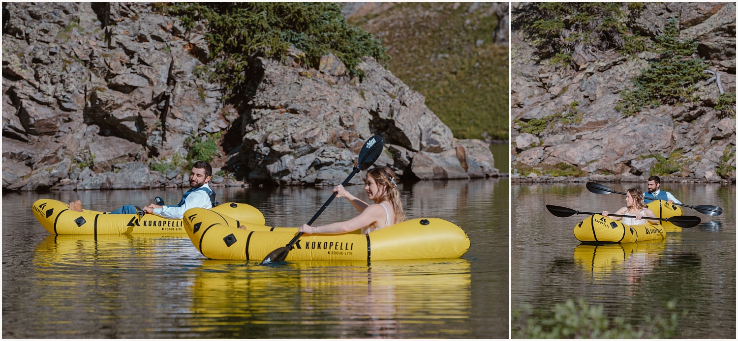 Couples kayaking on their elopement day