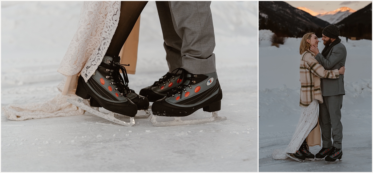 Couples ice skating on their elopement day