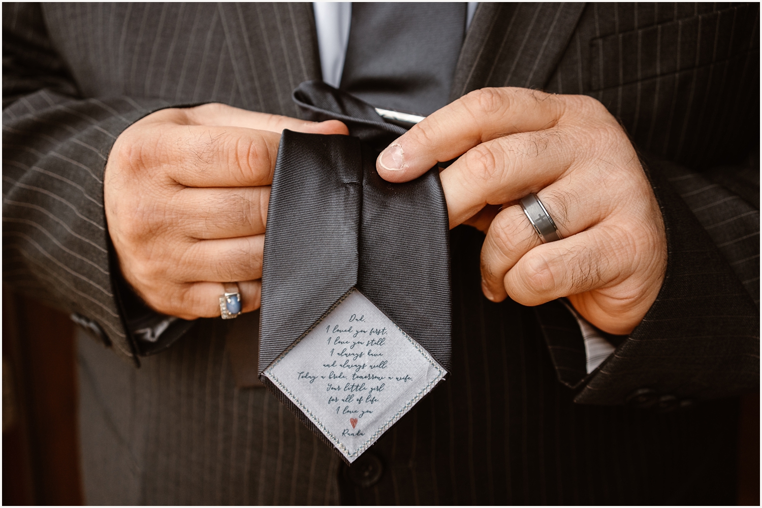 Wedding day poem on the back of tie for dad