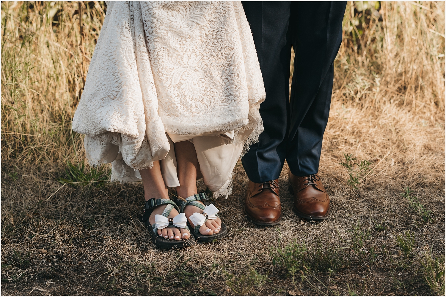 Bride wears sandals on her wedding day