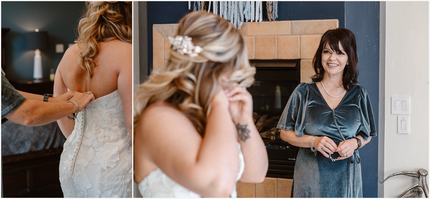 Bride's mom watches as daughter gets ready for her elopement