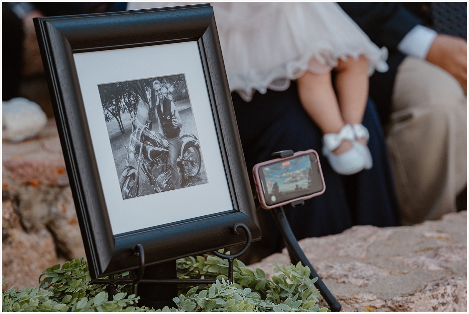 Photo of loved one and video call of elopement ceremony