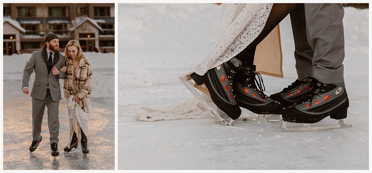 Ice skating during winter elopement