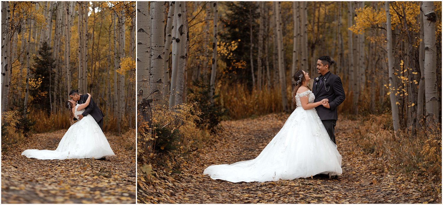 Vibrant autumn foliage on a mountain trail during buena vista elopements