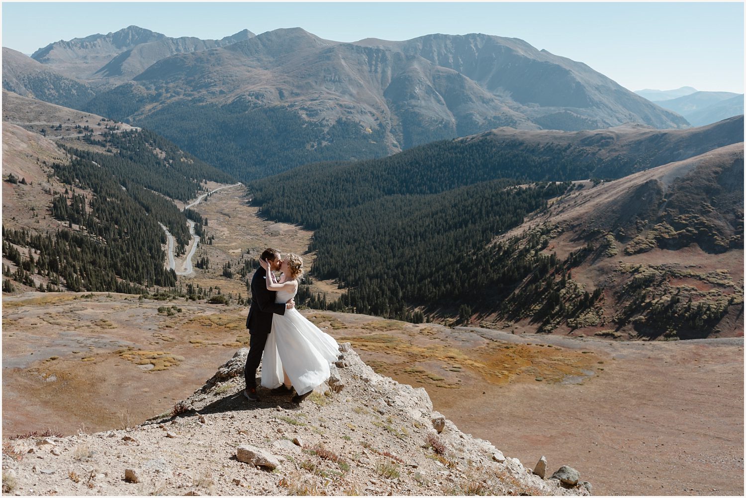 bride and groom kiss after their buena vista ceremony