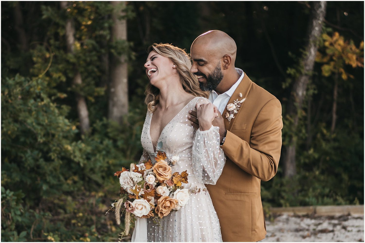 Bride and groom laugh after their elopement