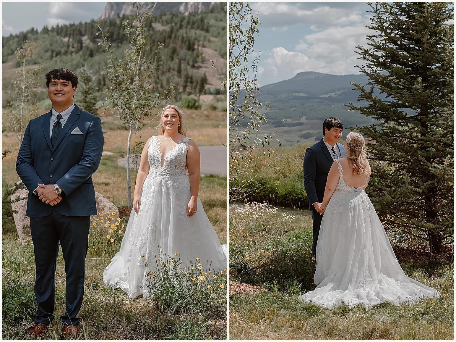 A couple shares their first look moment during their elopement day. 