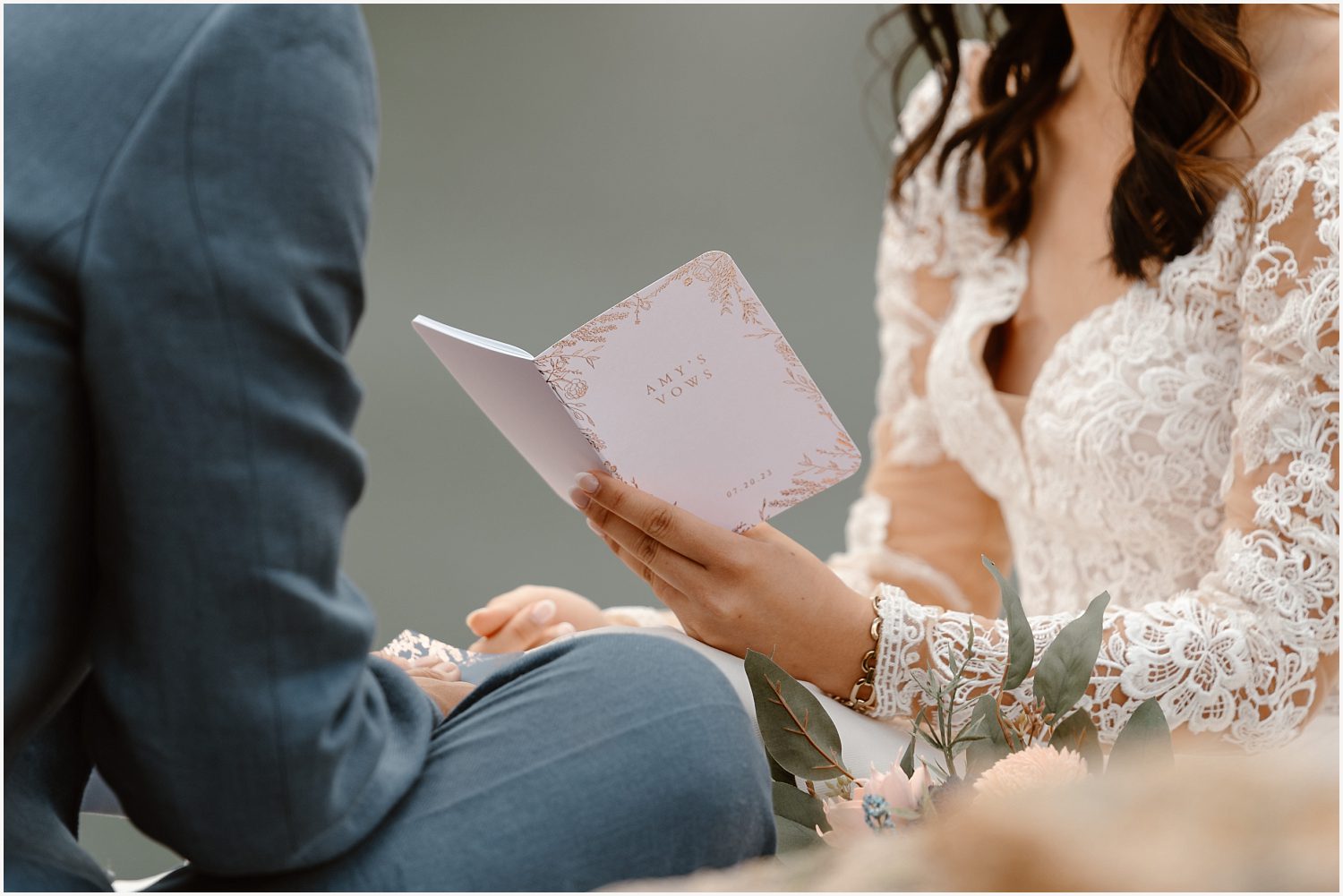 Close-up of elopement ceremony script with personal touches