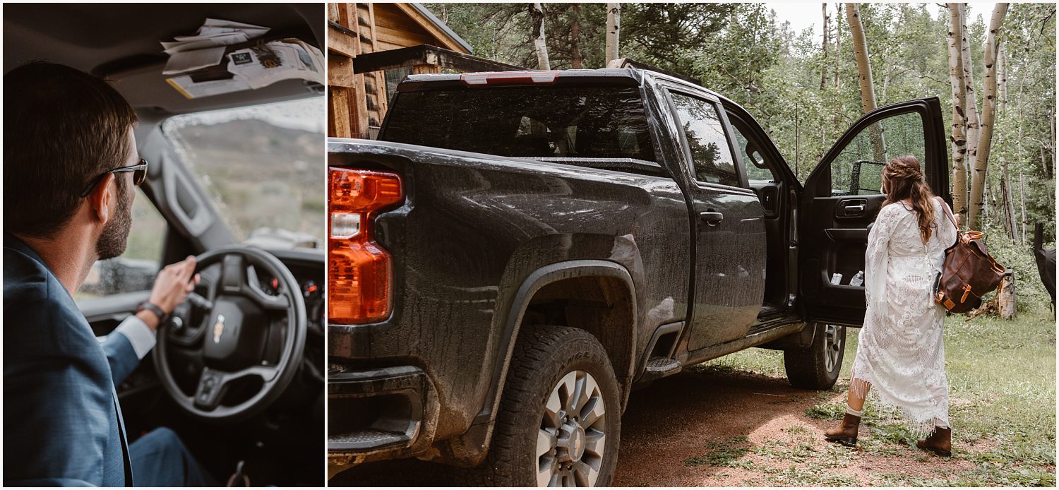 Candid shot of couple preparing for their adventure as they plan an off-roading elopement.