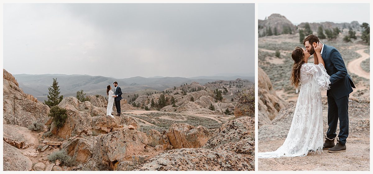 couple eloping on boulders, Where to elope, elopement locations, how to pick an elopement location, deciding where to elope, elopement spots, wedding ceremony locations, where to get married outside, married location, where to have elopement location