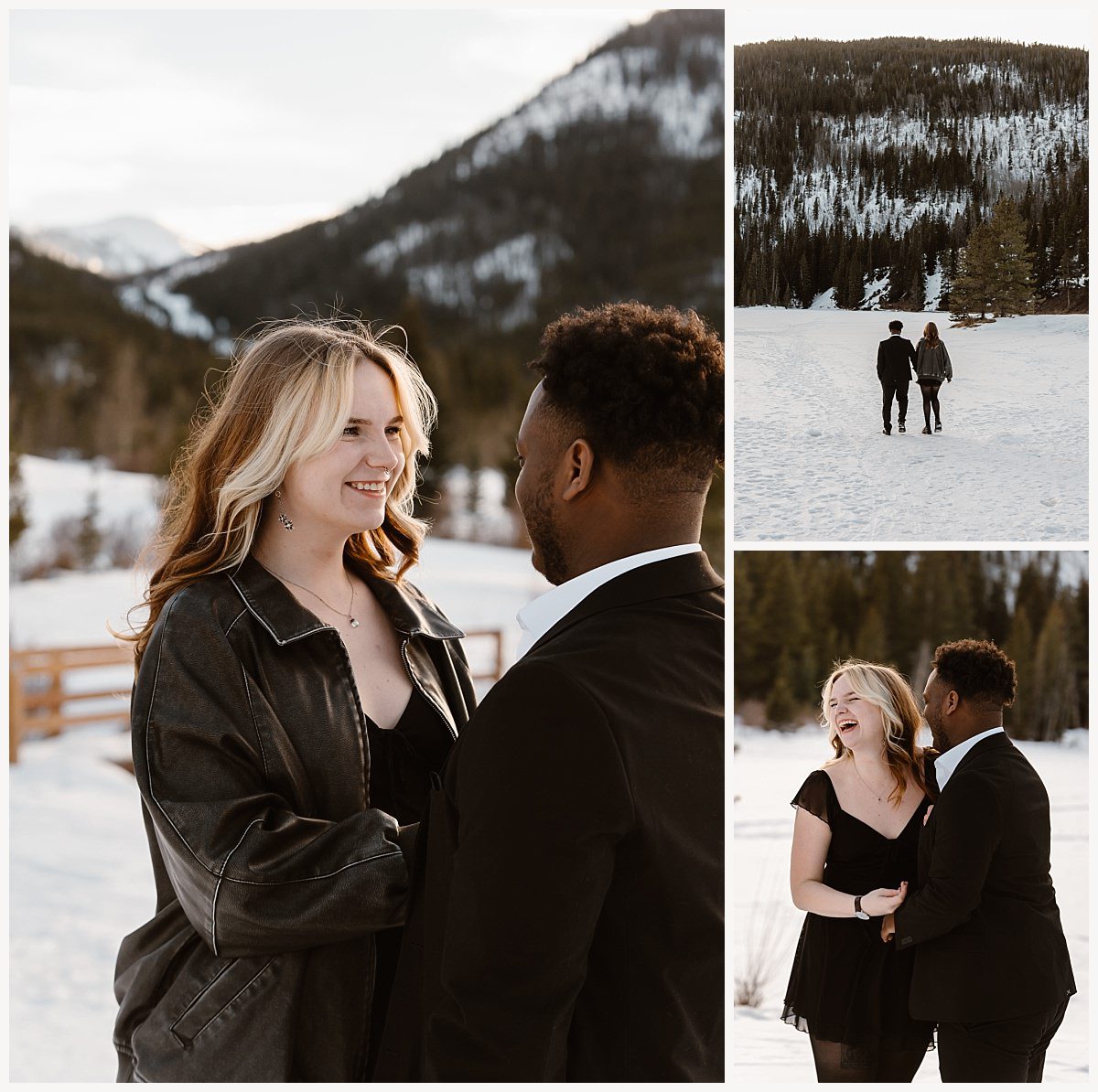 Joyful Breckenridge proposal by a frozen lake.