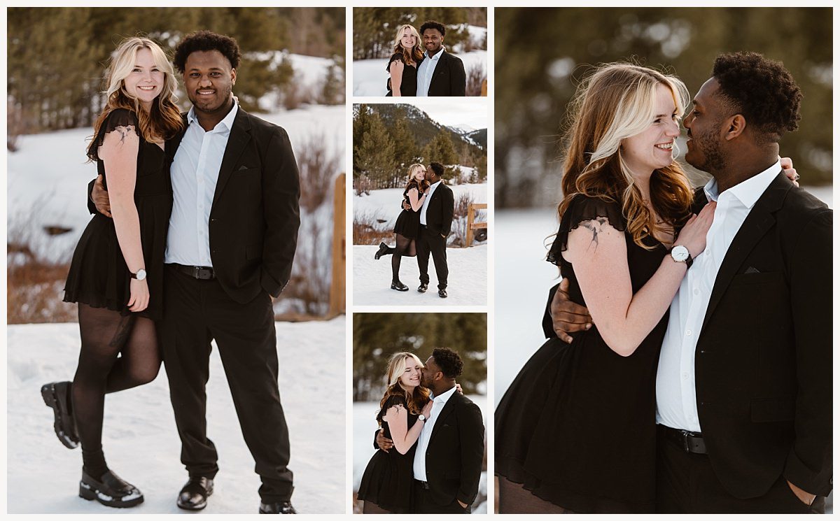 A joyful snow-filled moment captured during a Breckenridge proposal.