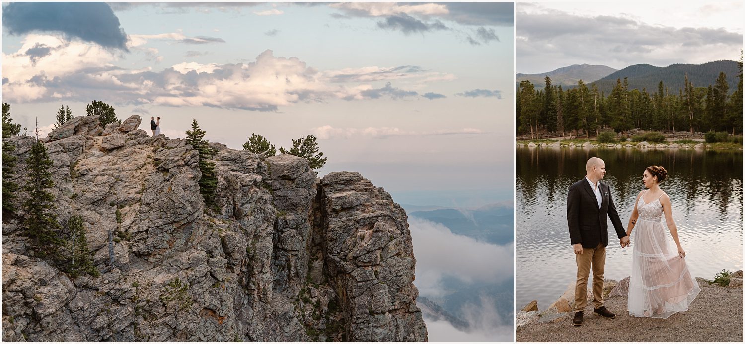 A couple exchanges vows on a rugged cliffside, with dramatic skies adding an adventurous and romantic touch to the moment.